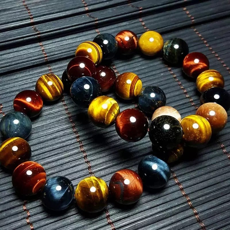 X-Large Red, Gold & Blue Tiger Eye Stone Bracelet