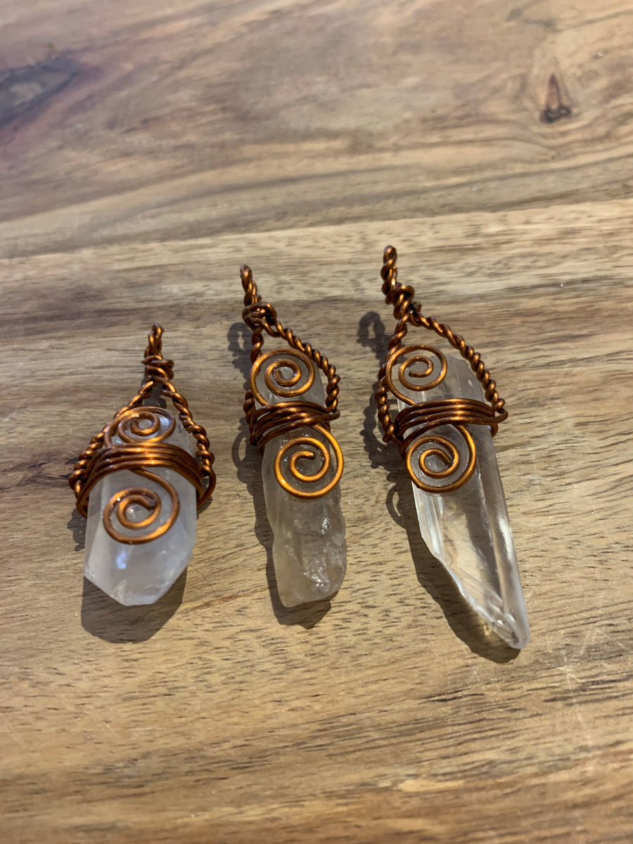 Natural Crystal Point Copper Wire wrap Pendant 