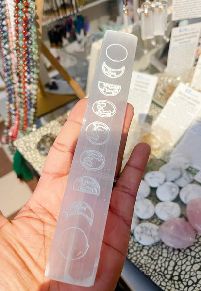 Selenite Moon Phase Crystal Grid Wand