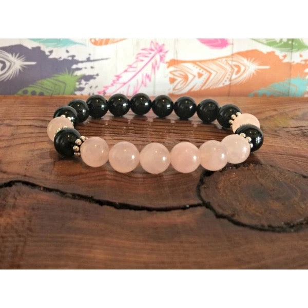 Beautiful Rose Quartz & Black Onyx Bracelet